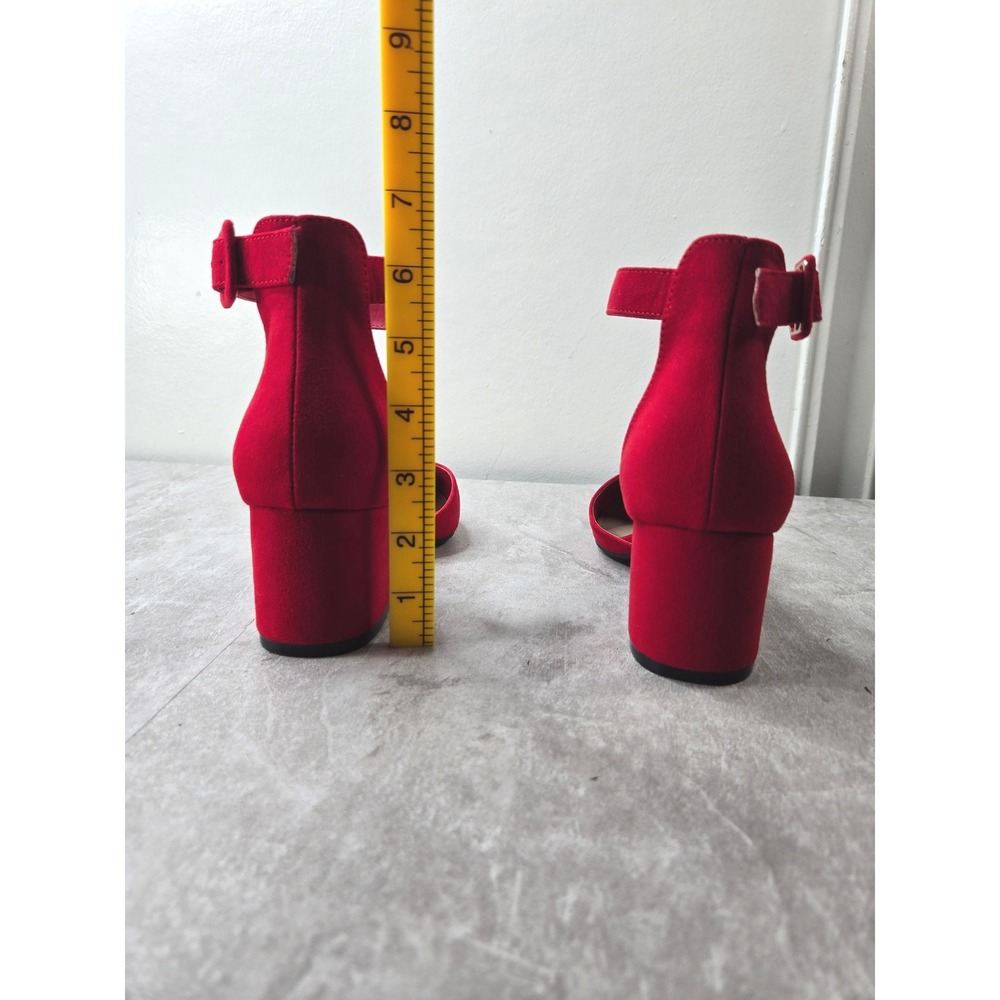 Dream Pairs Ankle Strap Block Heel Pump 9.5 Red Pointed Toe Dressy Retro Shoes - Picture 4 of 10